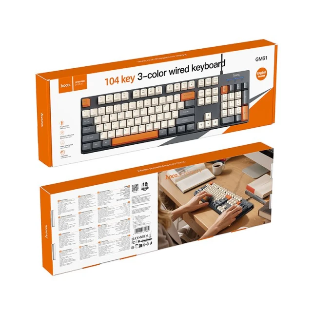 Клавіатура провідна QWERTY Hoco GM61 White Grey Orange (6942007672085)