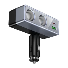 Автомобільний зарядний пристрій Hoco Z65B 1xUSB A + 1xUSB C + розгалужувач 2 порти Black (6942007673181)