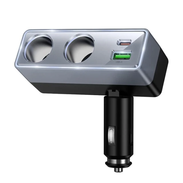 Автомобільний зарядний пристрій Hoco Z65B 1xUSB A + 1xUSB C + розгалужувач 2 порти Black (6942007673181)