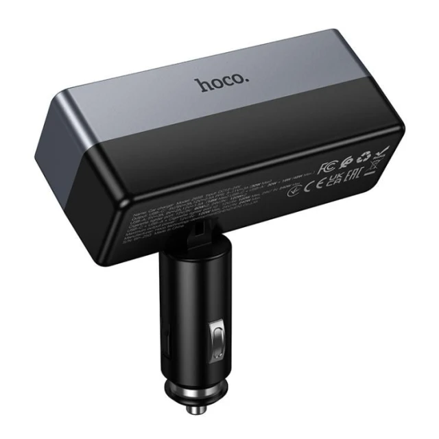 Автомобільний зарядний пристрій Hoco Z65B 1xUSB A + 1xUSB C + розгалужувач 2 порти Black (6942007673181)