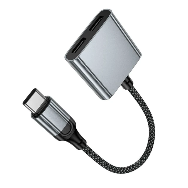 Адаптер Hoco UPA34A AUX USB C на 2x USB C max 10W Grey (6942007673563)