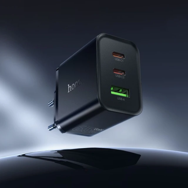 Мережевий зарядний пристрій Hoco N75 2x USB-C + USB-A QC3.0 PD 65W Black (6942007673839)
