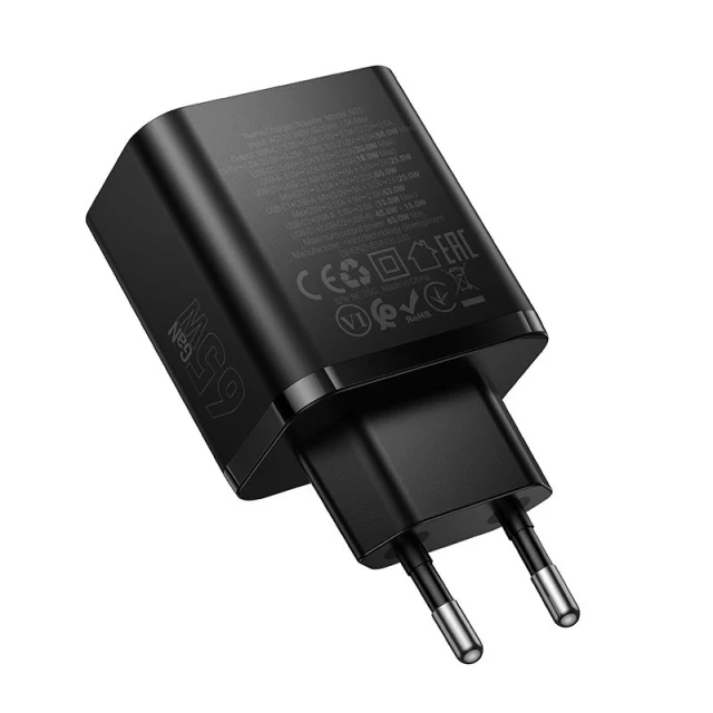 Мережевий зарядний пристрій Hoco N75 2x USB-C + USB-A QC3.0 PD 65W Black (6942007673839)