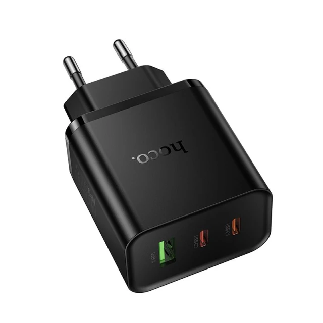 Мережевий зарядний пристрій Hoco N75 2x USB-C + USB-A QC3.0 PD 65W Black (6942007673839)