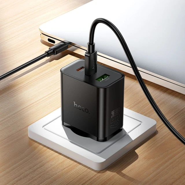 Мережевий зарядний пристрій Hoco N75 2x USB-C + USB-A QC3.0 PD 65W Black (6942007673839)