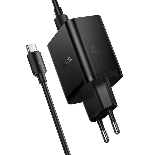 Мережевий зарядний пристрій Hoco N75 2x USB-C + USB-A QC3.0 PD 65W + кабель USB-C Black (6942007673846)