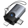 Переходник Hoco UA46E Victory OTG 2в1 Lightning/USB-C на USB-A Grey (6942007675666)
