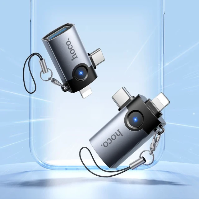 Переходник Hoco UA46E Victory OTG 2в1 Lightning/USB-C на USB-A Grey (6942007675666)