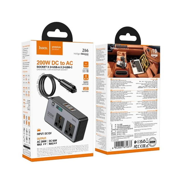 Розгалужувач Hoco Z66 для автомобільного прикурювача 2 порти PD 66W Black (6942007675673)