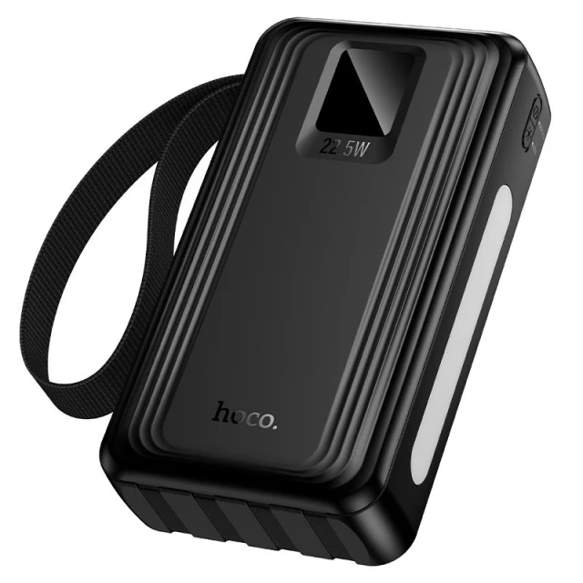 Powerbank Hoco 20000 mAh QC PD 22,5W з вбудованими кабелями USB A + USB C + Lightning + Micro USB та двома ліхтариками J173 Black (6942007680462)