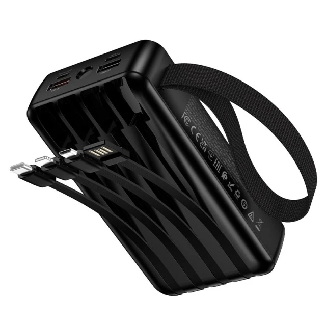 Powerbank Hoco 20000 mAh QC PD 22,5W з вбудованими кабелями USB A + USB C + Lightning + Micro USB та двома ліхтариками J173 Black (6942007680462)