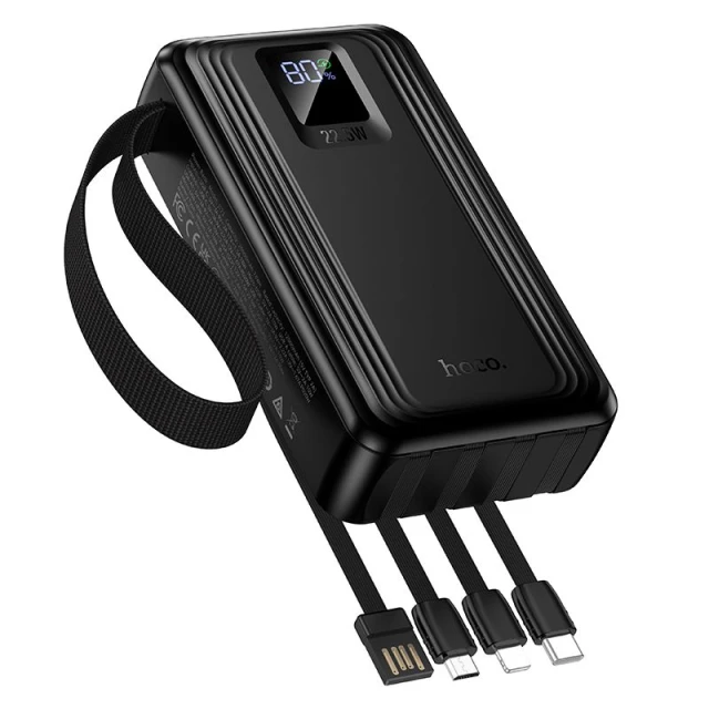 Powerbank Hoco 20000 mAh QC PD 22,5W з вбудованими кабелями USB A + USB C + Lightning + Micro USB та двома ліхтариками J173 Black (6942007680462)