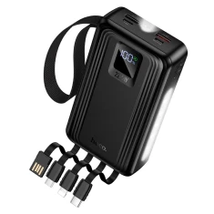 Powerbank Hoco 20000 mAh QC PD 22,5W з вбудованими кабелями USB A + USB C + Lightning + Micro USB та двома ліхтариками J173 Black (6942007680462)