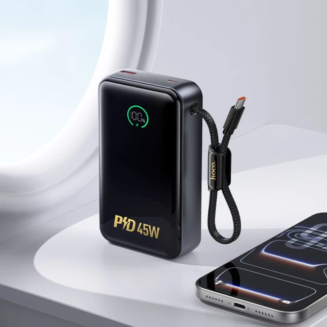 Powerbank Hoco 20000 mAh PD QC 2A 45W з вбудованим кабелем USB C Q54 White (6942007680486)