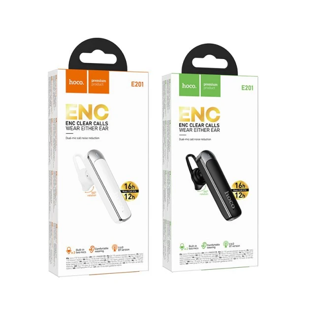 Бездротова моно-гарнітура Hoco E201 (ENC, BT 6.0, 130mAh) Black (6942007680554)