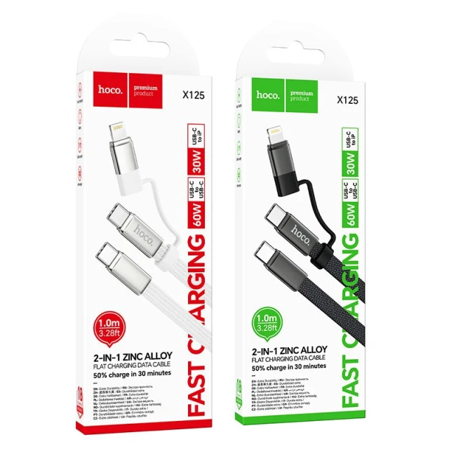 Кабель Hoco X125 USB C to USB C/Lightning Black (6942007681032)
