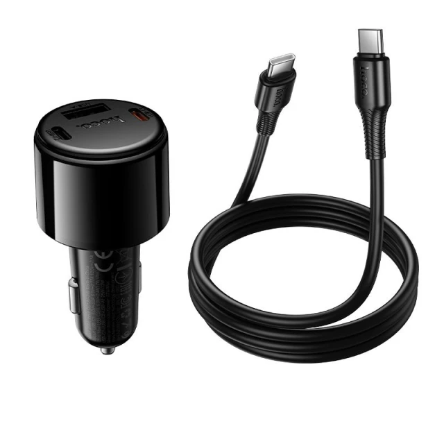 Автомобільний зарядний пристрій Hoco Z69A USB A + 2x USB C QC3.0 PD 37W + кабель USB C до C Black (6942007681575)