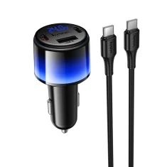 Автозарядка HOCO Z69B USB A + 2x USB C QC3.0 PD 57W + кабель USB C to C Black (6942007681599)