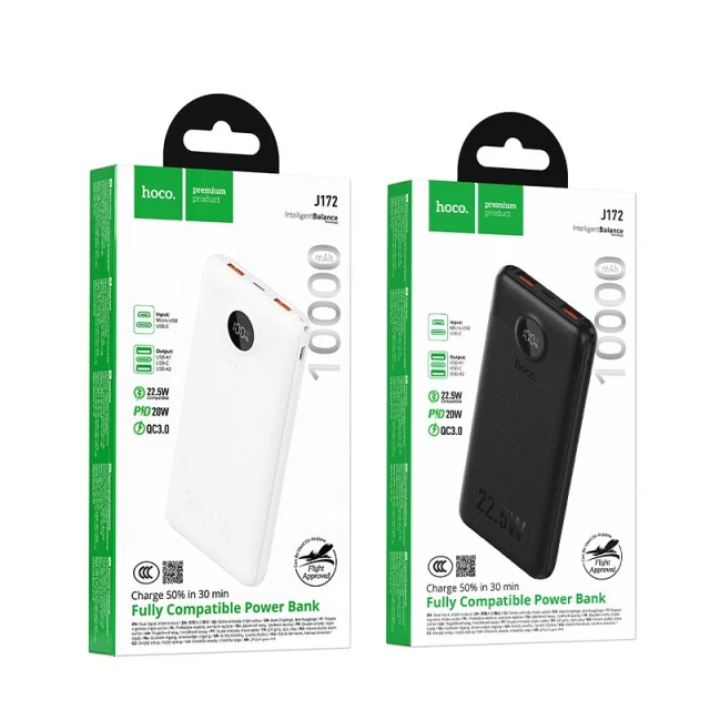 Портативний зарядний пристрій Hoco J172 10000 mAh QC 22,5W + PD 20W LED White (6942007681858)