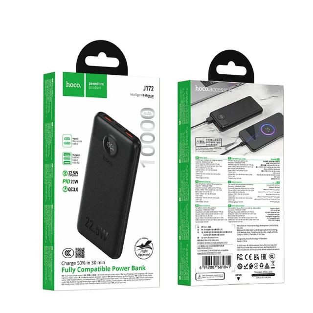 Портативний зарядний пристрій Hoco J172 10000 mAh QC 22,5W + PD 20W LED White (6942007681858)