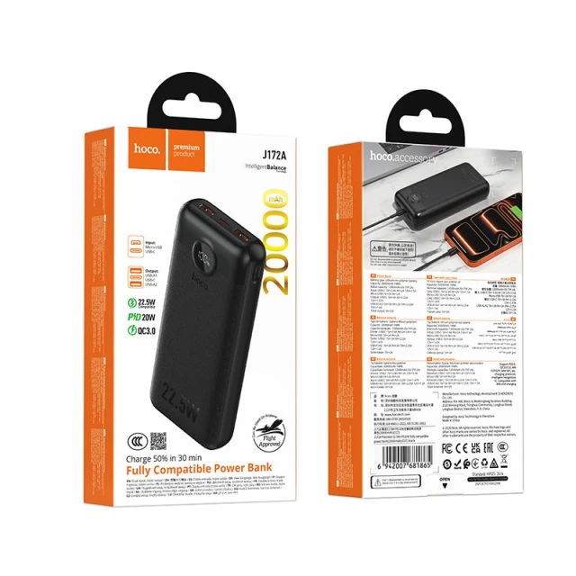 Powerbank Hoco J172A 20000 mAh QC 22.5W + PD 20W LED White (6942007681872)