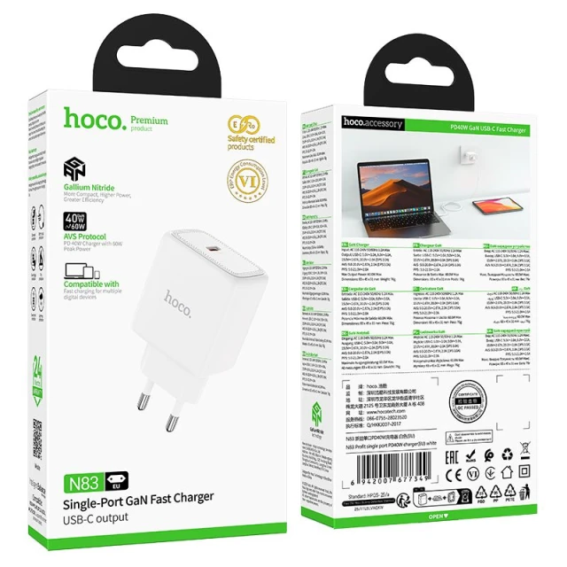 Сетевое зарядное устройство Hoco N83 GaN USB-C PD AVS 60W White (6942007682008)