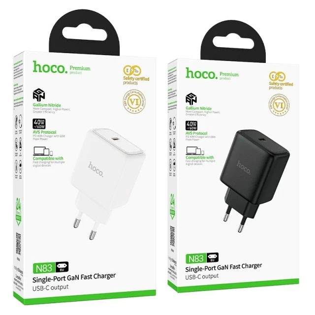 Сетевое зарядное устройство Hoco N83 GaN USB-C PD AVS 60W White (6942007682008)