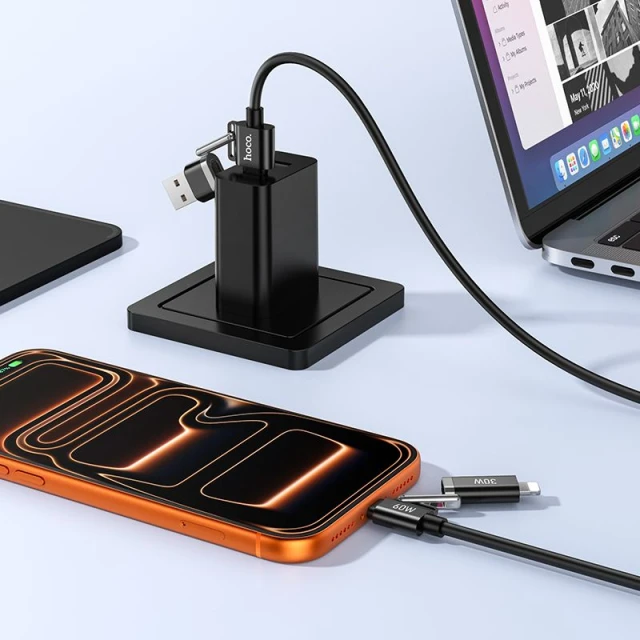 Кабель HOCO 4в1 U155 USB A/USB C к USB C/Lightning 3A 60W 1.2 м Black (6942007683555)