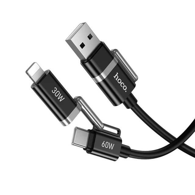 Кабель HOCO 4в1 U155 USB A/USB C к USB C/Lightning 3A 60W 1.2 м Black (6942007683555)