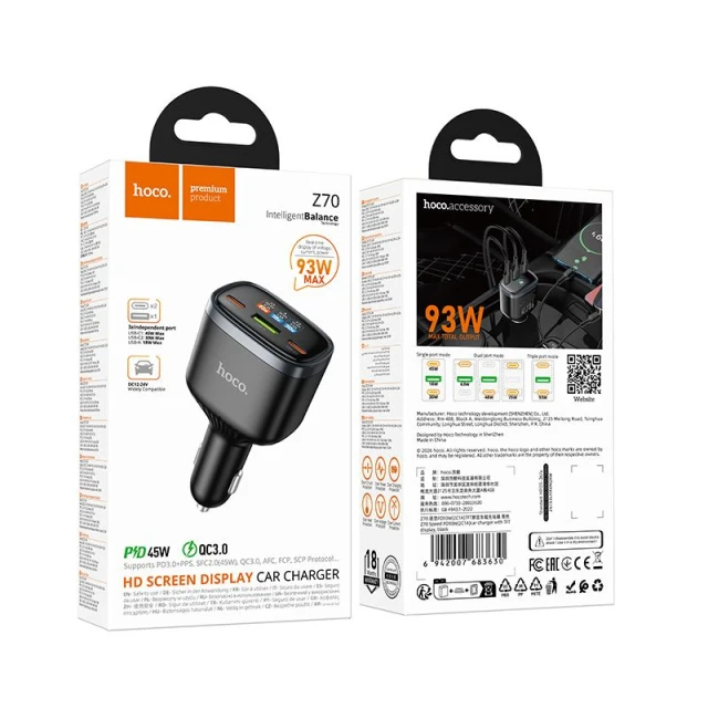 Автомобильное зарядное устройство HOCO Z70 USB A + 2x USB C QC3.0 PD 93W Black (6942007683630)