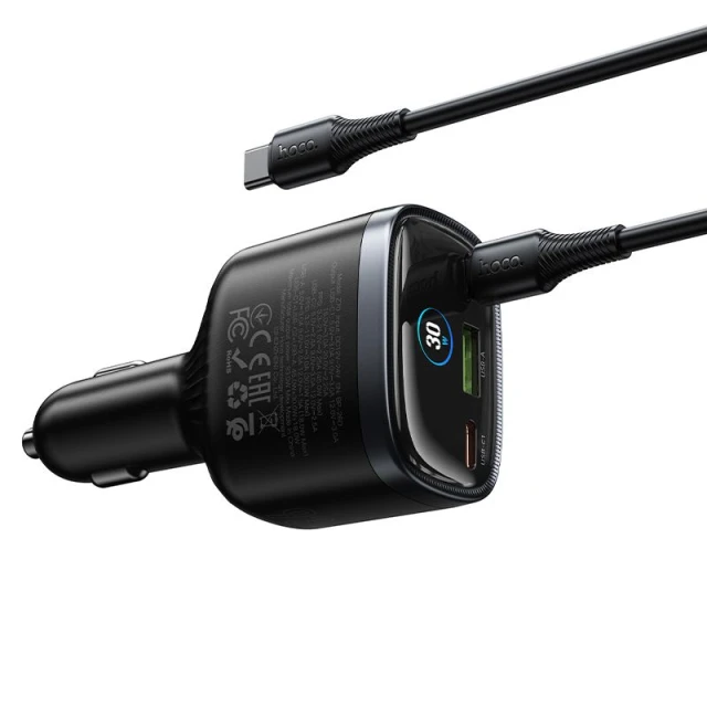 Автозарядка HOCO Z70 USB A + 2x USB C QC3.0 PD 93W + кабель C to C Black (6942007683647)