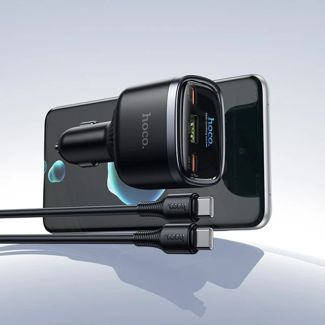 Автозарядка HOCO Z70 USB A + 2x USB C QC3.0 PD 93W + кабель C to C Black (6942007683647)
