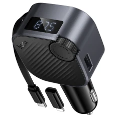 Автозарядка HOCO E167 USB A + USB C QC3.0 PD 45W со сворачивающимся кабелем и FM-трансмиттером Black (6942007685955)