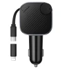 Автозарядка HOCO E167 USB A + USB C QC3.0 PD 45W зі згортаючим кабелем і FM-трансмітером Black (6942007685955)