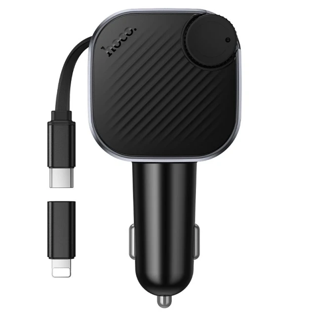 Автозарядка HOCO E167 USB A + USB C QC3.0 PD 45W зі згортаючим кабелем і FM-трансмітером Black (6942007685955)
