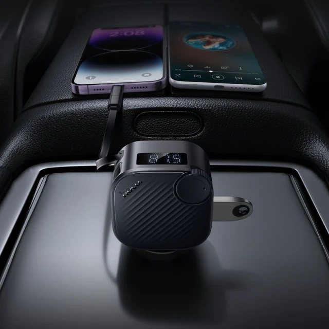 Автозарядка HOCO E167 USB A + USB C QC3.0 PD 45W зі згортаючим кабелем і FM-трансмітером Black (6942007685955)