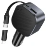 Автозарядка HOCO Z68 USB A + USB C QC3.0 PD 45W зі згортаючим кабелем USB C Black (6942007685962)