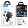 Автозарядка HOCO Z68 USB A + USB C QC3.0 PD 45W зі згортаючим кабелем USB C Black (6942007685962)