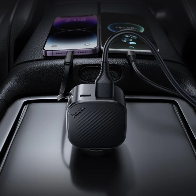 Автозарядка HOCO Z68 USB A + USB C QC3.0 PD 45W зі згортаючим кабелем USB C Black (6942007685962)