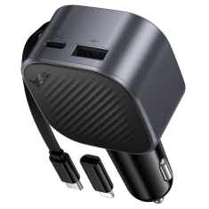 Автозарядка HOCO Z68 USB A + USB C QC3.0 PD 45W со сворачивающимся кабелем USB C Black (6942007685962)