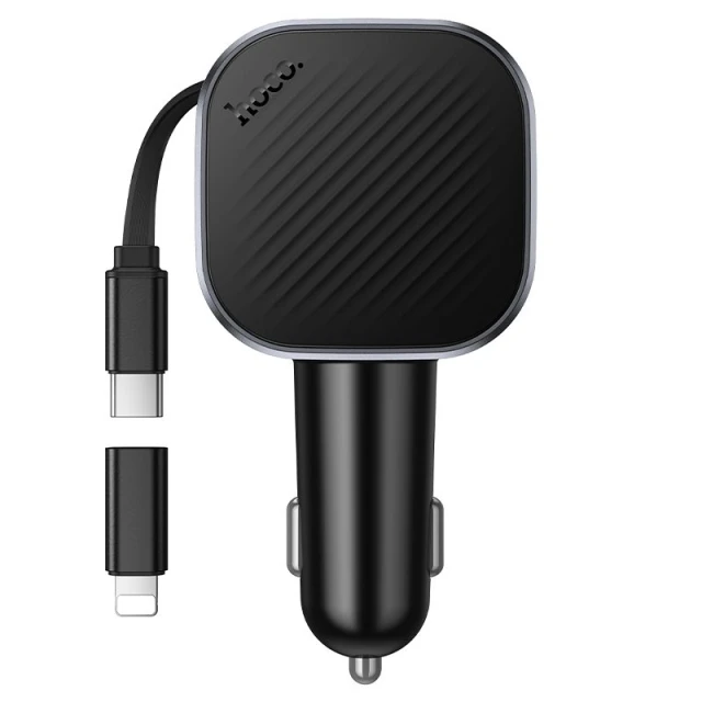 Автозарядка HOCO Z68 USB A + USB C QC3.0 PD 45W зі згортаючим кабелем USB C Black (6942007685962)