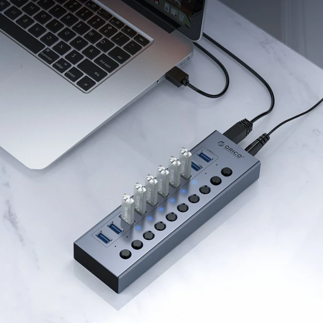 USB-Hub Orico BT2U3-10AB 10xUSB-A 3.0 з вимикачами (6942227138040)
