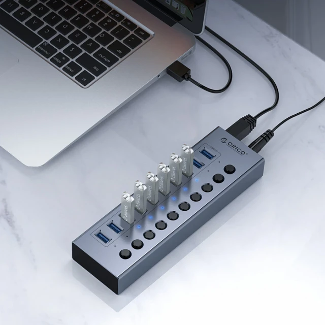 Хаб Orico BT2U3-16AB 16x USB-A 3.0 з вимикачами Gray (6942227138064)