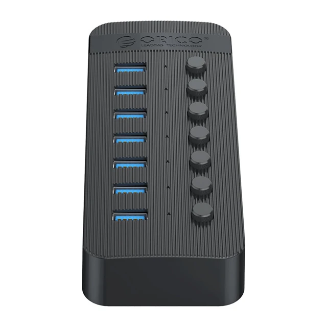Hub USB Orico CT2U3-7AB 7x USB-A 3.0 з вимикачами Black (6942227138071)