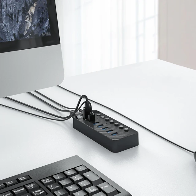 Hub USB Orico CT2U3-7AB 7x USB-A 3.0 з вимикачами Black (6942227138071)