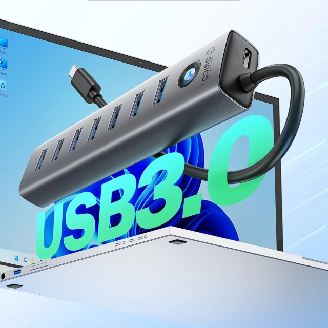USB Hub Orico CL7U-U3 7x USB-A 3.0 + USB-C 5V/3A 1m Gray (6942227138194)