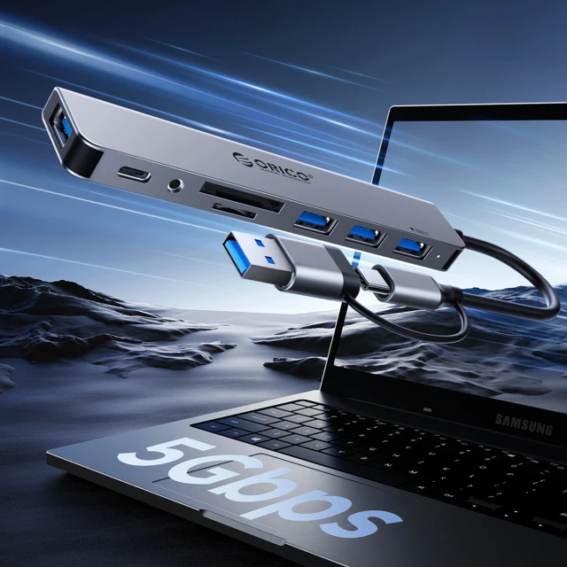 Hub USB-C Orico YSB4-U2 док-станція 2xUSB-A 2.0 1xUSB-A 3.0 1xUSB-C 2.0 1xUSB-C Gray (6942227138262)