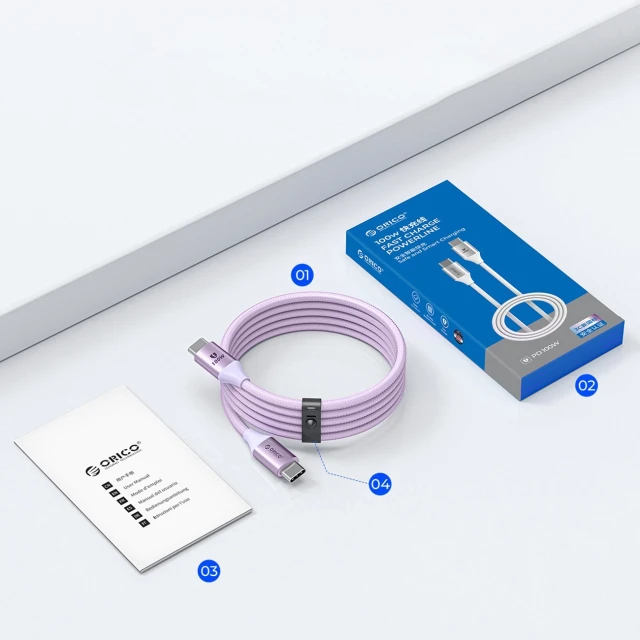 Кабель Orico CDX USB-C – USB-C 1м 100W 5A Power Delivery Purple (6942227138606)