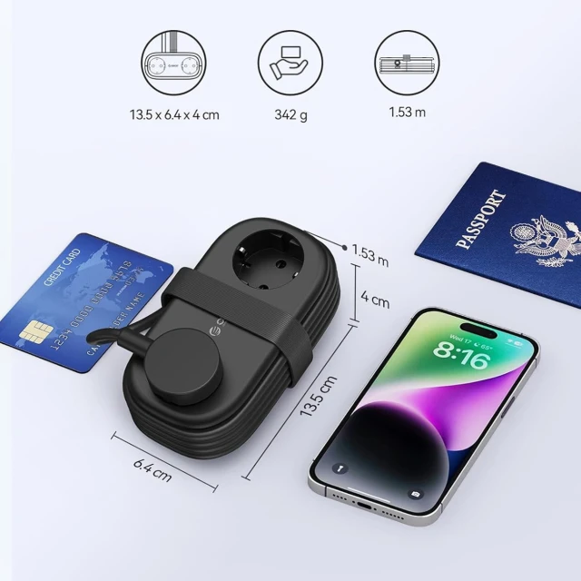 Розетка електрична Orico AP3 20W GaN 2x AC + 2x USB-A + 1x USB-C Black (6942227174512)