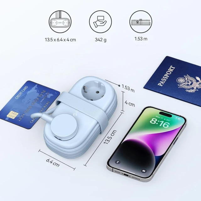Сетьова розетка Orico AP3 20W GaN 5в1 2x AC 2x USB-A 1x USB-C Blue (6942227174536)
